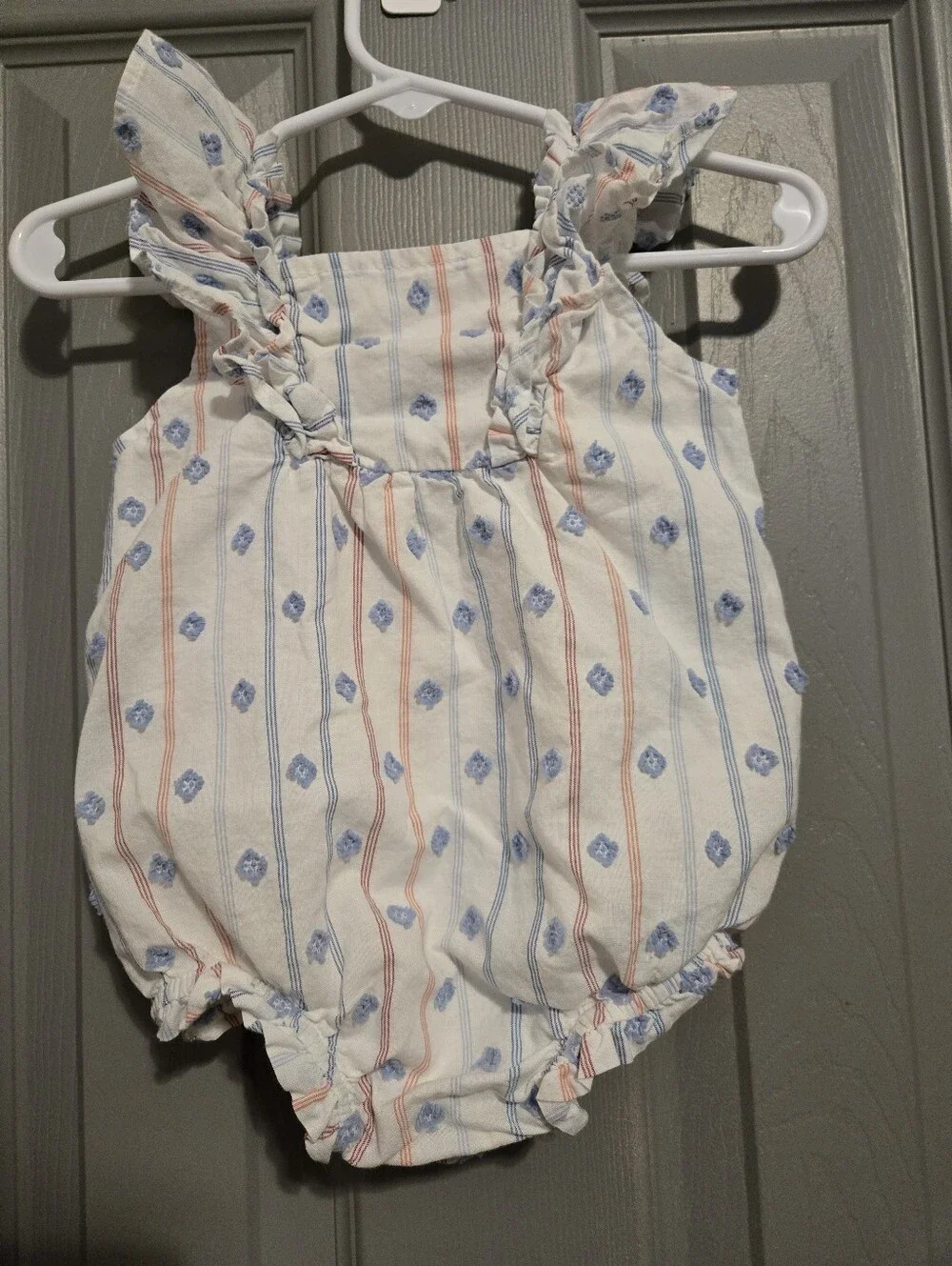 Cat & Jack White Striped Sleeveless Diaper Cover with Blue Floral Print